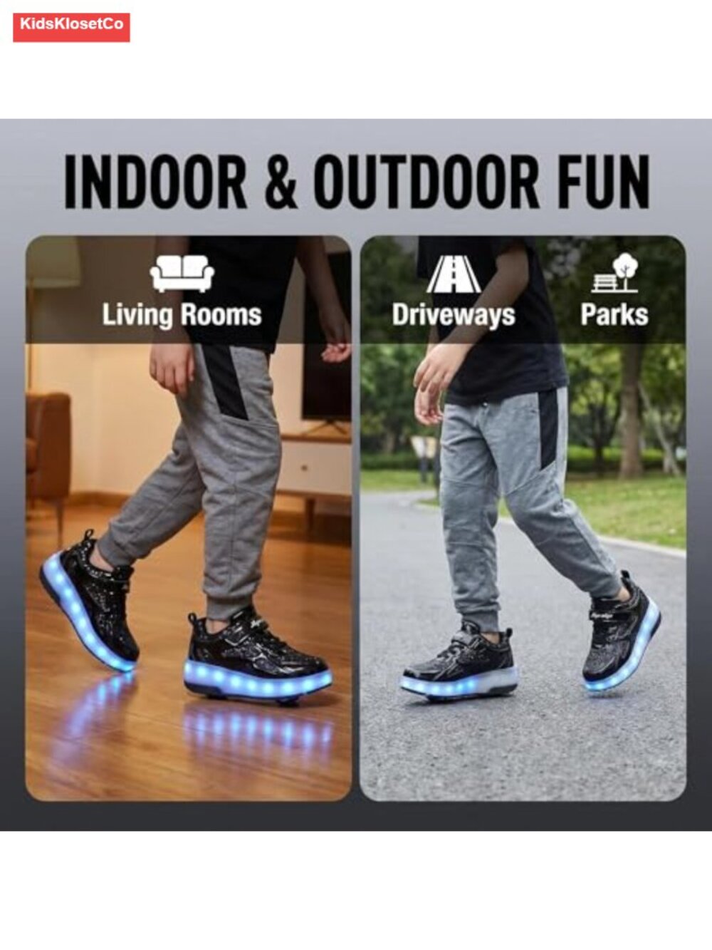 Kids 2-in-1 Light Up Roller Skate Sneakers with Removable Wheels USB - Picture 4 of 5